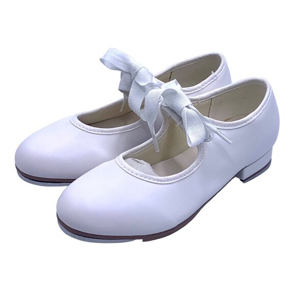 So Danca White Tyette Tap Valiant Vegan 9 Shoes Elastic Snaps Dance Recital - Picture 1 of 9
